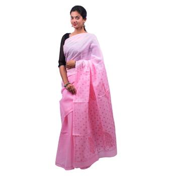 Baby pink embroidered georgette saree with blouse 1