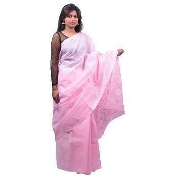 Baby pink embroidered georgette saree with blouse 2