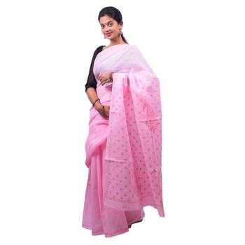 Baby pink embroidered georgette saree with blouse 3