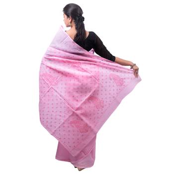 Baby pink embroidered georgette saree with blouse 4