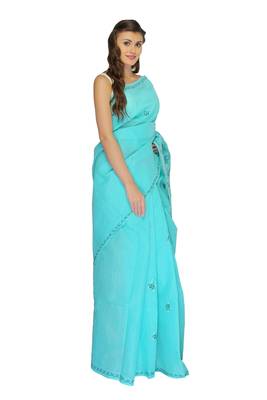 Sea green embroidered georgette saree with blouse 2
