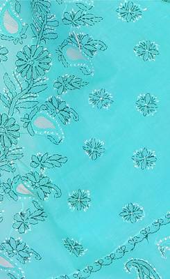 Sea green embroidered georgette saree with blouse 4