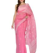 Pink embroidered georgette saree with blouse