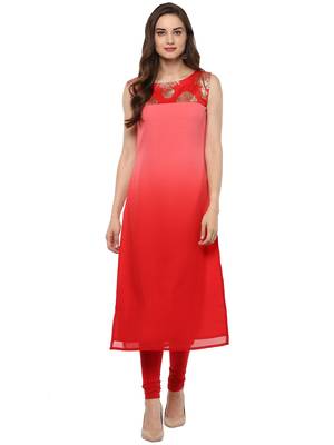Red printed georgette kurti 1