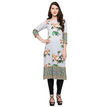 Light white printed crepe kurti 1