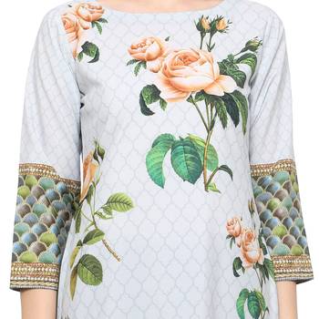 Light white printed crepe kurti 4