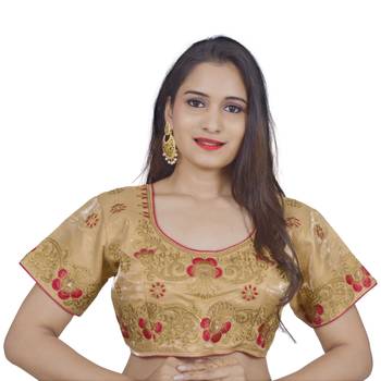 Cream art silk embroidered stitched blouse 1