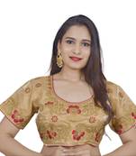 Cream art silk embroidered stitched blouse