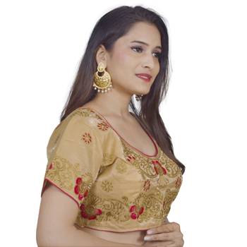Cream art silk embroidered stitched blouse 2