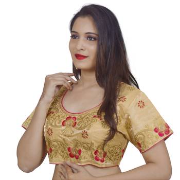 Cream art silk embroidered stitched blouse 3