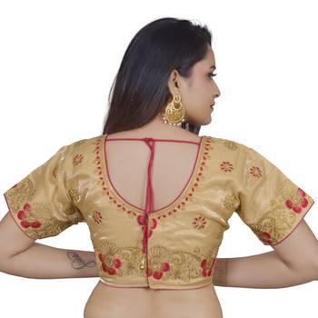 Cream art silk embroidered stitched blouse 4