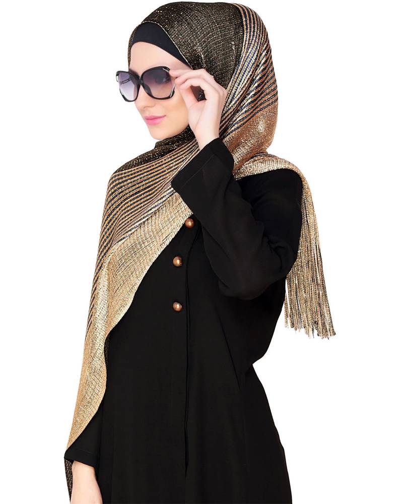 Golden black Soft Mesh Islamic Style Look Casual Hijab Arabian Naqab Stole Women Scarf