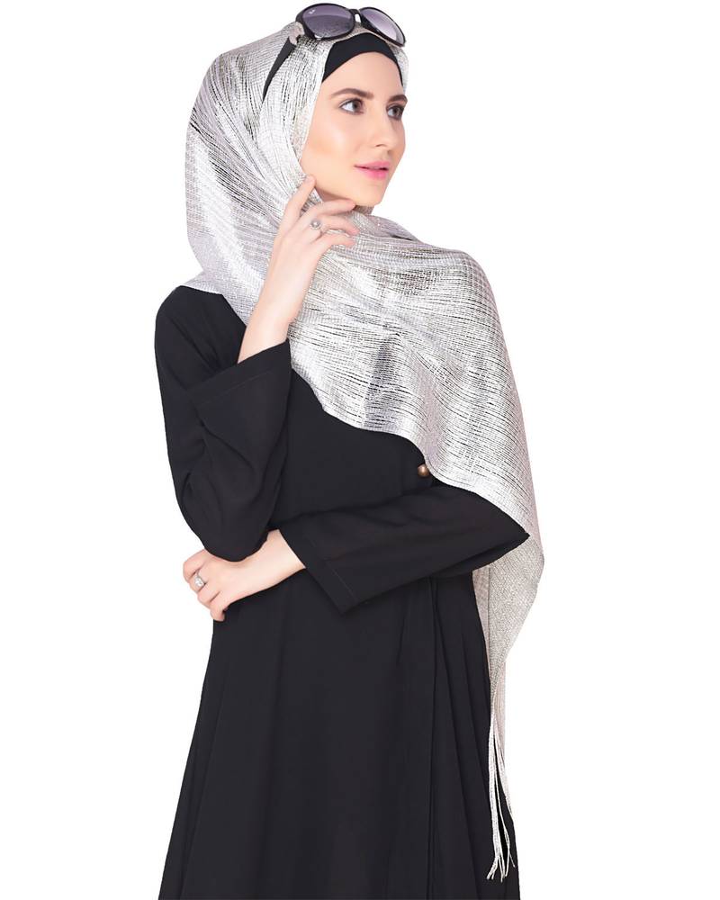 silver Soft Mesh Islamic Style Look Casual Hijab Arabian Naqab Stole Women Scarf