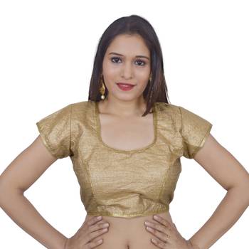 Gold art silk Self Design stitched blouse 1