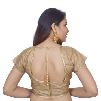 Gold art silk Self Design stitched blouse 4