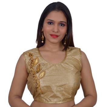 Gold art silk Embellished stitched blouse 1