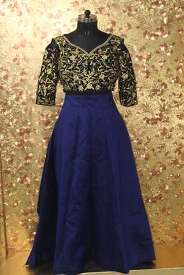 Blue color Embroidered work Mulburin fabric Full Stitched crop-top with blouse 1