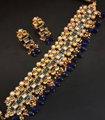 Designer Choker Neck Fit Dark Blue Color Necklace Set For Women Jewellery
