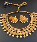 Traditional Gold plated and white stone  Neck Fit Necklace Set For Women Fashion Jewellery
