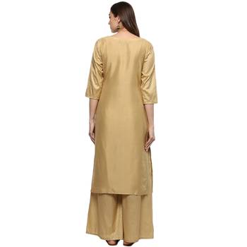 Chiku Colour straight polysilk Gold Foil Print Kurta 3