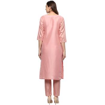 Pink Colour Straight polysilk Gold Foil Print Kurta 3