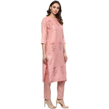 Pink Colour Straight polysilk Gold Foil Print Kurta 5