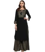 Black Colour Straight Crepe Gold Foil Print Kurta