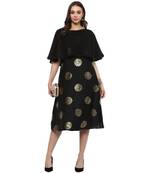 Black Colour Flared Polysilk Gold Foil Print Kurta