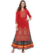 Red Colour Straight Crepe Gold Foil Print Kurta