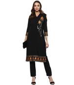 Black Colour Straight Crepe Copper Foil Print Kurta