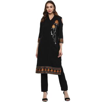 Black Colour Straight Crepe Copper Foil Print Kurta 2