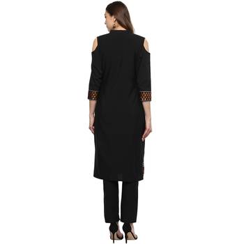 Black Colour Straight Crepe Copper Foil Print Kurta 3