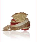 Off-white and Venetian Red Raw Silk Embroidered Wedding and Bridal Turban