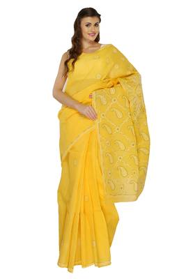 Yellow embroidered georgette saree with blouse 1