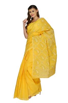 Yellow embroidered georgette saree with blouse 2