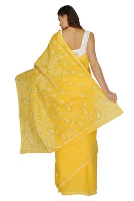 Yellow embroidered georgette saree with blouse 3