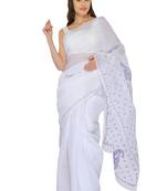 White embroidered georgette saree with blouse