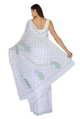 White embroidered georgette saree with blouse 3