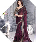 Magenta embroidered Cotton Brasso saree