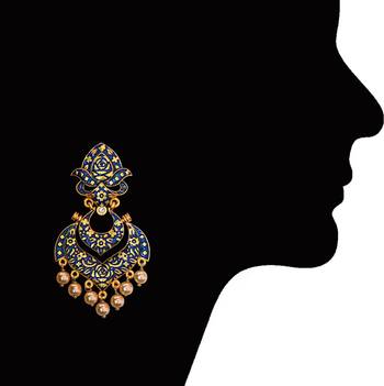 Meenakari Green Kundan Single Color Gold Plated Brass Double Layer Dangler Earrings Set 3
