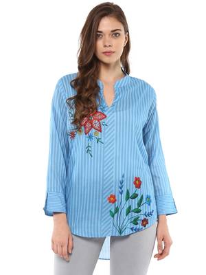 Rosah Women's Work Wear Striped Shirt with Flowers 1