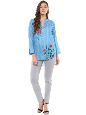 Rosah Women's Work Wear Striped Shirt with Flowers 2