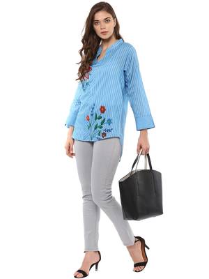 Rosah Women's Work Wear Striped Shirt with Flowers 3