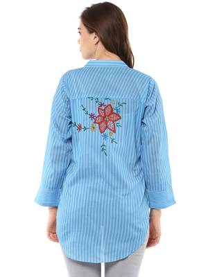 Rosah Women's Work Wear Striped Shirt with Flowers 4