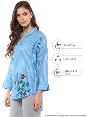 Rosah Women's Work Wear Striped Shirt with Flowers 5