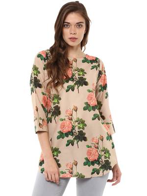 Rosah Regular Fit Rose Print Long Top for Women 1