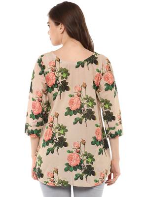 Rosah Regular Fit Rose Print Long Top for Women 3