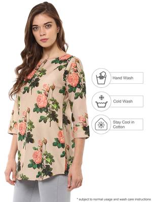 Rosah Regular Fit Rose Print Long Top for Women 4