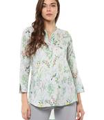 Rosah nature Print Stand Collar Long Cotton Top for Women