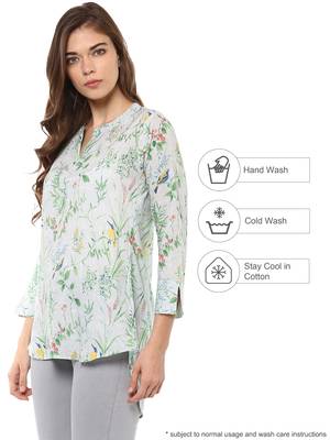 Rosah nature Print Stand Collar Long Cotton Top for Women 2